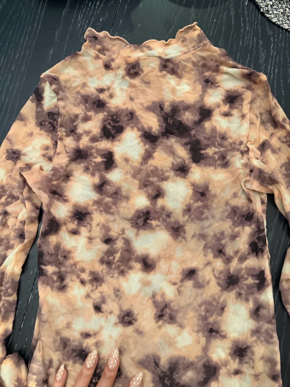 Forever 21 Peach and Brown Tie-Dye Long Sleeve Mock Neck Top